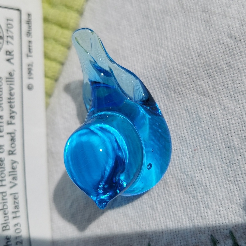 *SOLD* 2 Signed Leo Ward Bluebird of Happiness Blue Crystal Glass 1993-94 Papers - Picture 6 of 16